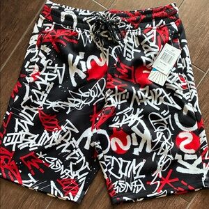Men's Graphic Shorts - Black, Red, White